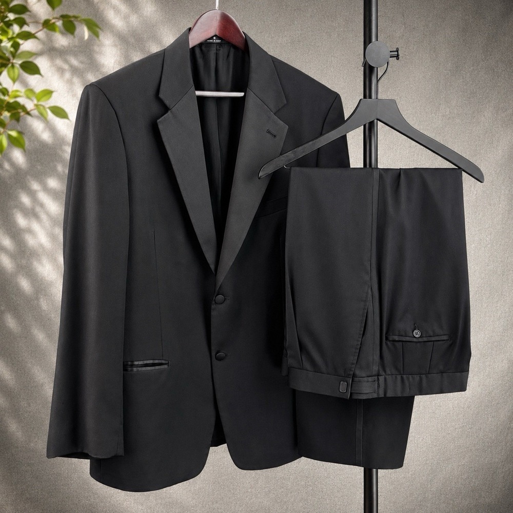 Joseph Abboud Tuxedo Suit Mens 44R Black Wool Peak Lapel 2 Piece Black Tie Event